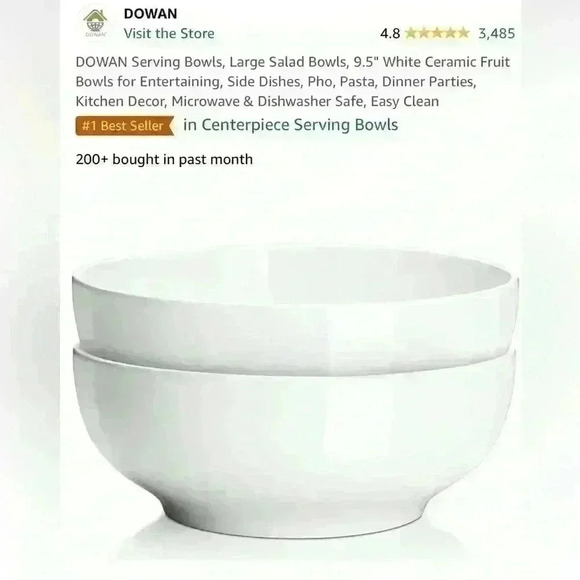 NIB/NWT: DOWAN Holiday Centerpiece Serving Bowls, 9.5” White Ceramic, 2 pack. - Picture 1 of 13